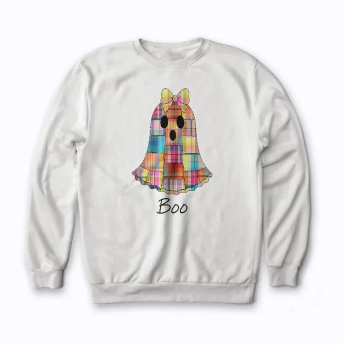 Halloween Madras Plaid Ghost sweatshirt for classic spooky comfort