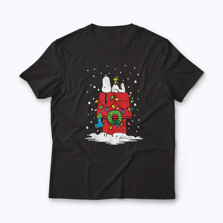Holiday Snoopy and Woodstock Stocking shirt featuring Snoopy and Woodstock in a festive stocking design