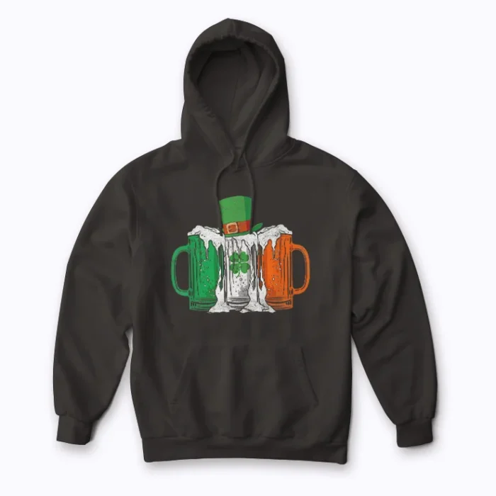 Irish Beer Ireland Flag St Patricks Day Hoodie front view