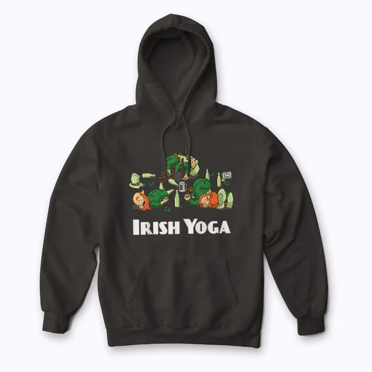 Irish Yoga Funny St Patricks Day Leprechaun Matching hoodie with plush fleece and leprechaun graphic