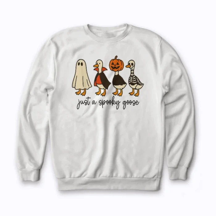 Stay stylish with the Just A Spooky Goose Halloween Silly Goose sweatshirt this Halloween