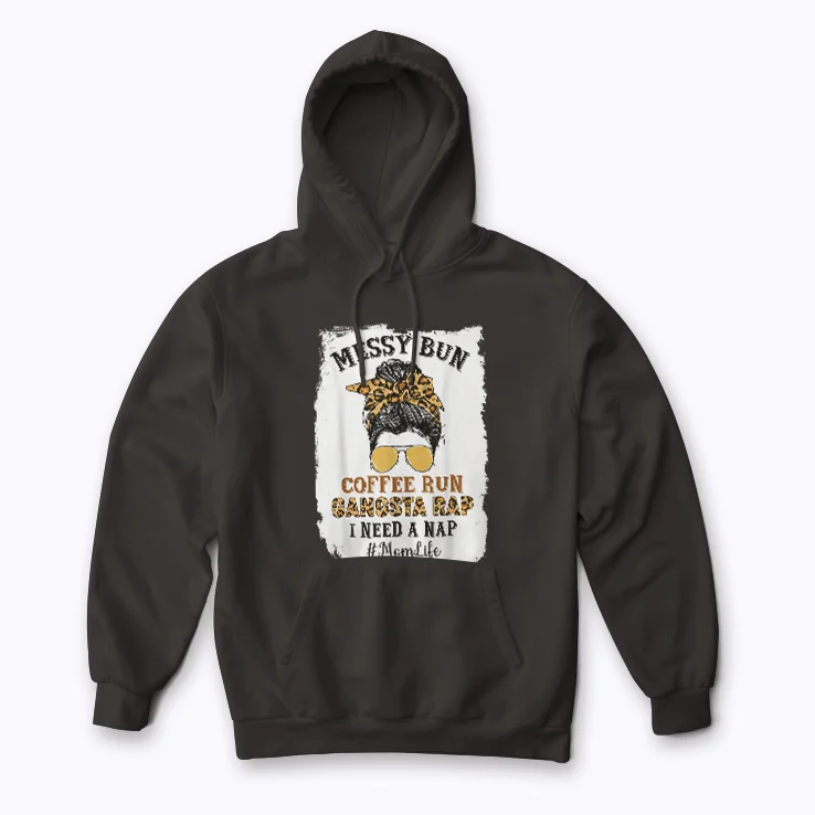 Leopard Mom Life Messy Bun Coffee Run Gift Hoodie