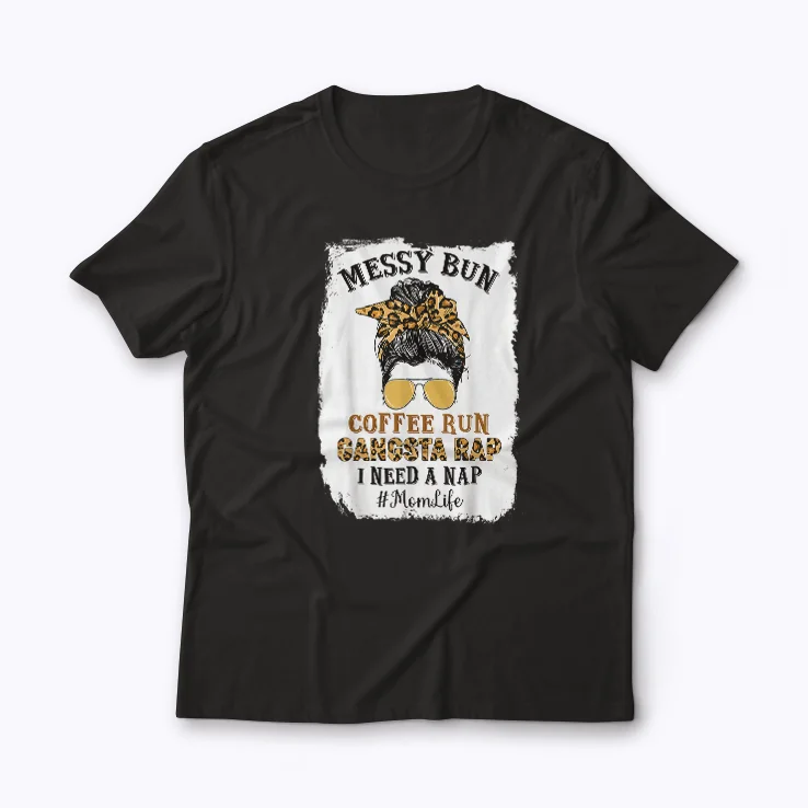 Leopard Mom Life Messy Bun Coffee Run Gift T-shirt