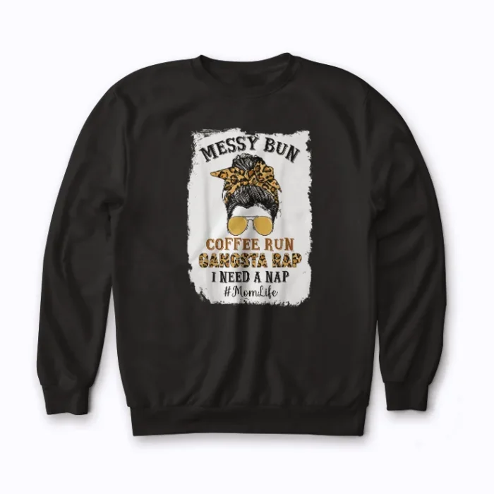 Leopard Mom Life Messy Bun Coffee Run Gift Sweatshirt