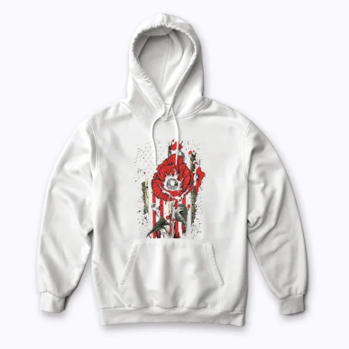Memorial Day Red Poppy Flower American Hoodie showcasing the poppy graphic