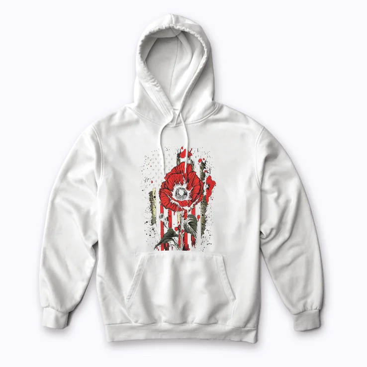 Memorial Day Red Poppy Flower American Hoodie showcasing the poppy graphic
