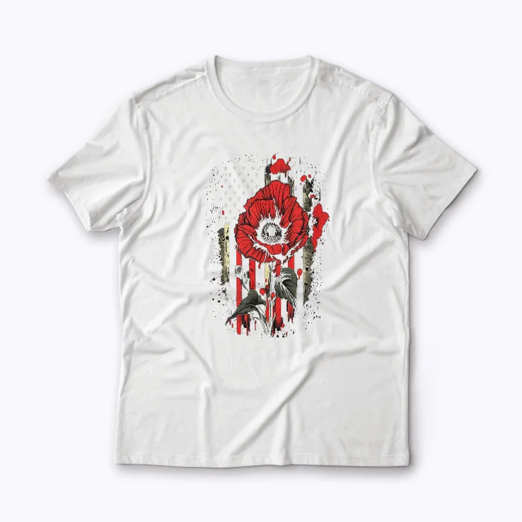 Memorial Day Red Poppy Flower American T-shirt front view