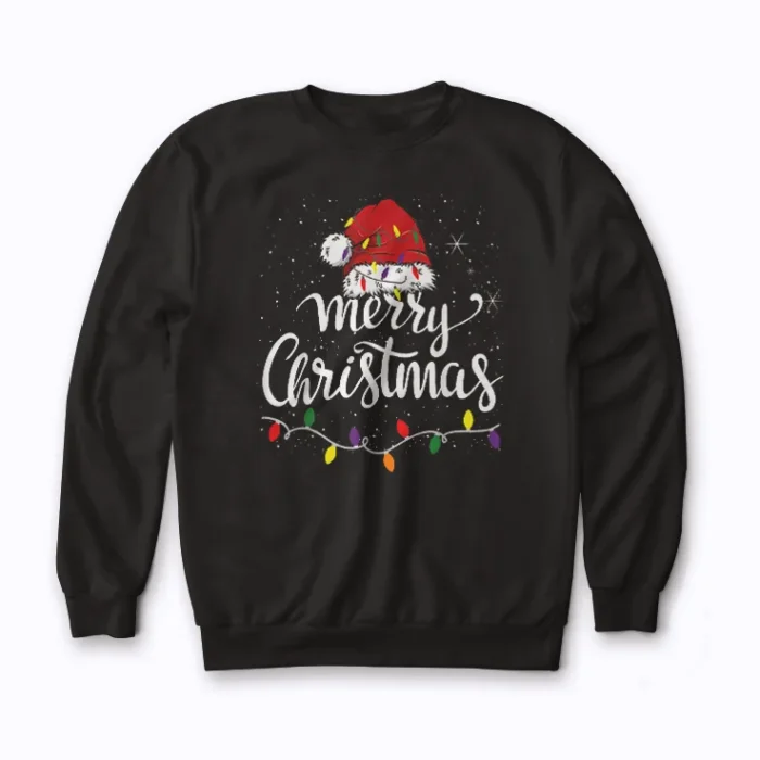 Merry Christmas Lights Red Santa sweatshirt with red Santa and Christmas lights
