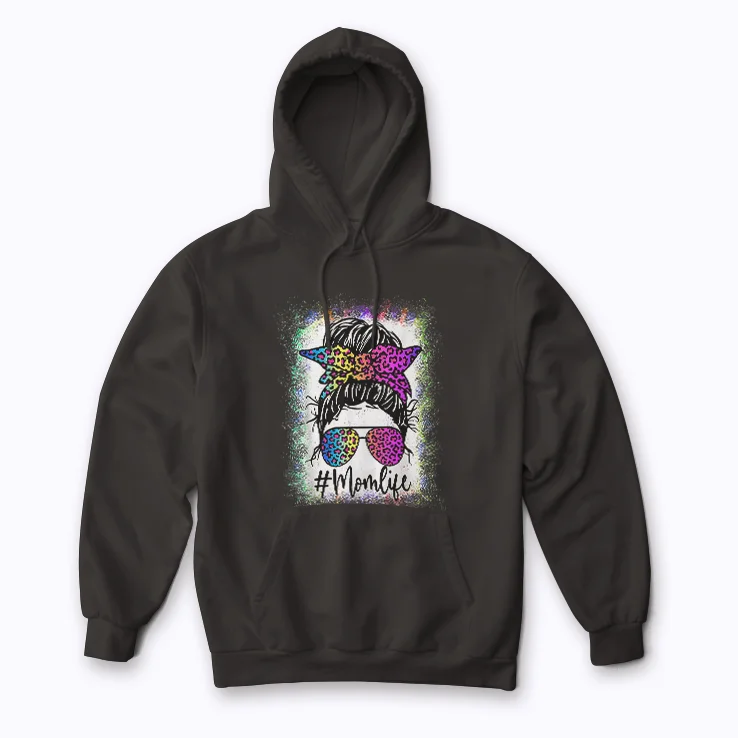 Mom Life Bleached Leopard Messy Bun Gift Hoodie for stylish moms.