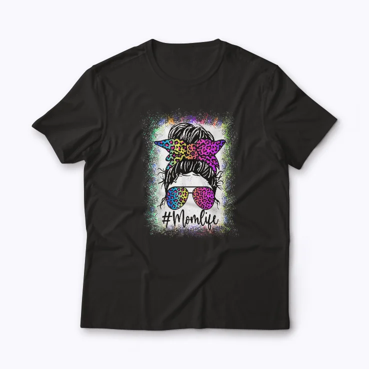 Mom Life Bleached Leopard Messy Bun Gift T-shirt featuring a stylish design.