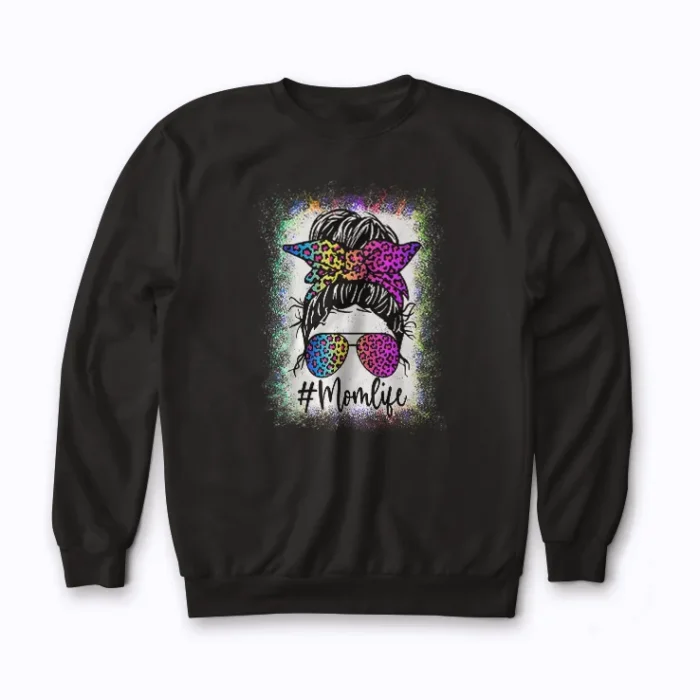 Mom Life Bleached Leopard Messy Bun Gift Sweatshirt for ultimate comfort.