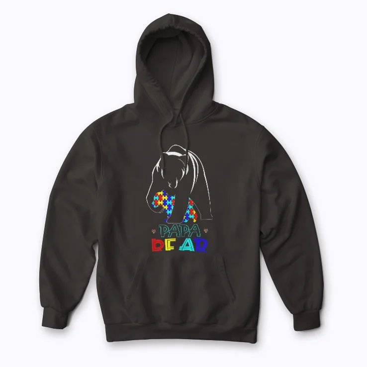 Papa Bear Autism Awareness Hoodie with soft fleece and bear graphic