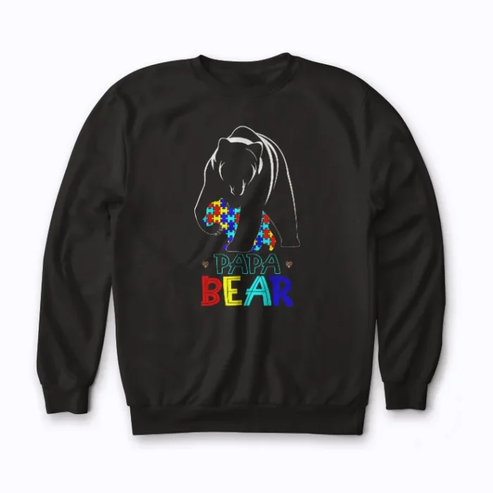 Papa Bear Autism Awareness Sweatshirt offering relaxed fit and supportive message