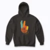 Peace Sign Turkey Hand Cool Thanksgiving Hippie hoodie showing a colorful turkey hand peace sign