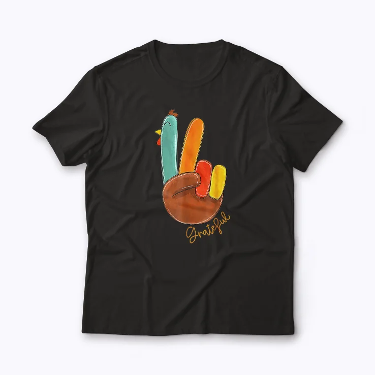Peace Sign Turkey Hand Cool Thanksgiving Hippie T-shirt with festive turkey hand design
