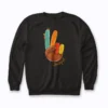 Peace Sign Turkey Hand Cool Thanksgiving Hippie sweatshirt featuring a turkey hand peace sign