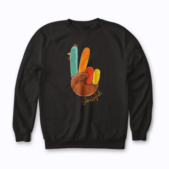 Peace Sign Turkey Hand Cool Thanksgiving Hippie sweatshirt featuring a turkey hand peace sign