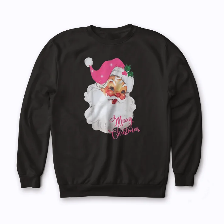 Pink Santa for Girls Christmas Retro Sweatshirt