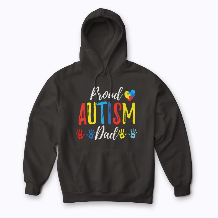 Proud Autism Dad Support Kids Hoodie featuring cozy fleece and bold design