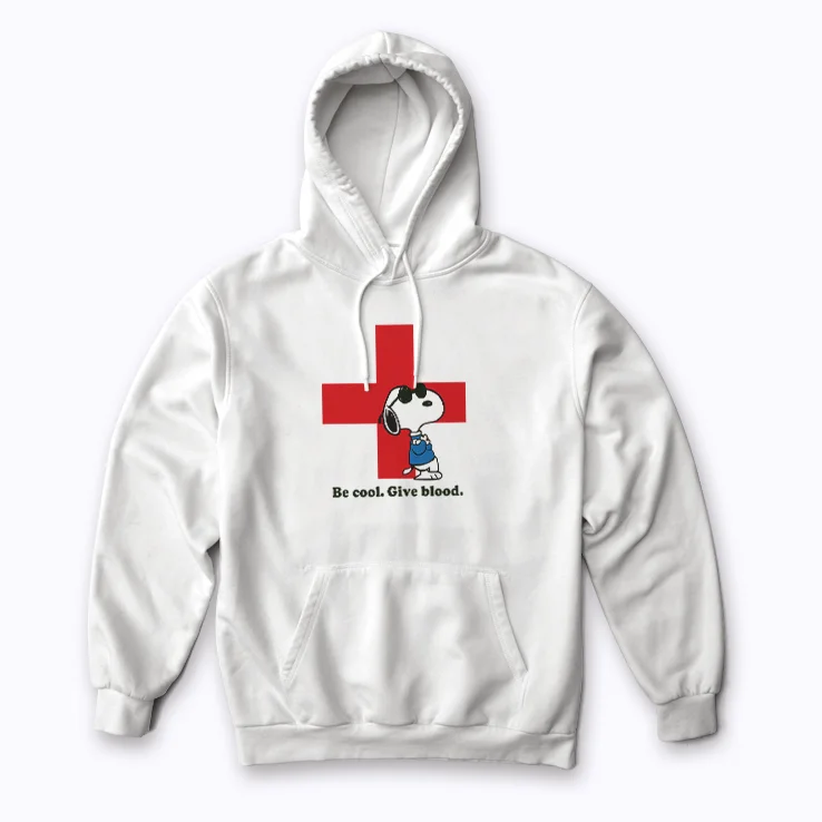 Red Cross Snoopy Hoodie featuring Snoopy and the Red Cross logo.