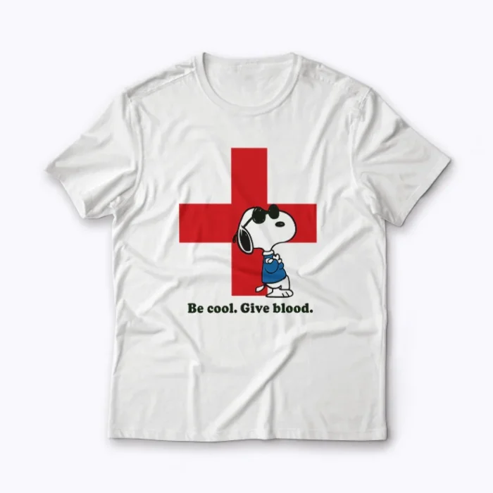 Red Cross Snoopy T-shirt featuring Snoopy and the Red Cross logo.