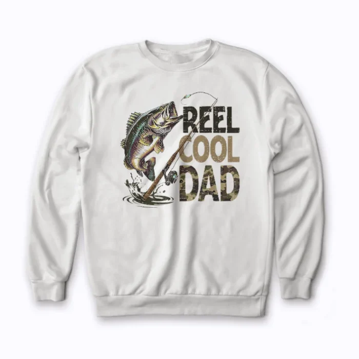 Reel Cool Dad Fishing Papa Fathers Day Sweatshirt with soft brushed interior for proud fishing dads