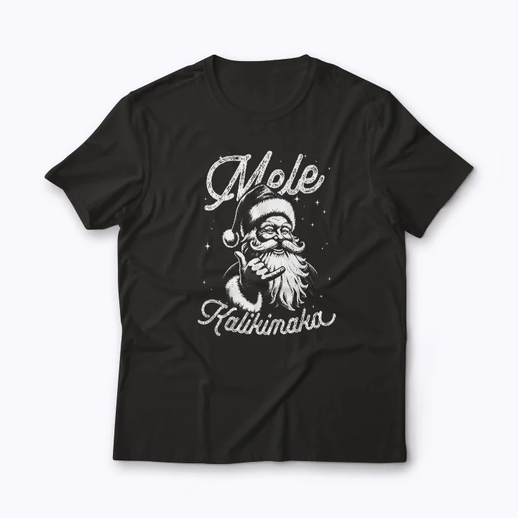 Retro Christmas Surf Mele Kalikimaka Santa Shaka Hawaii shirt with Santa surfing and shaka sign