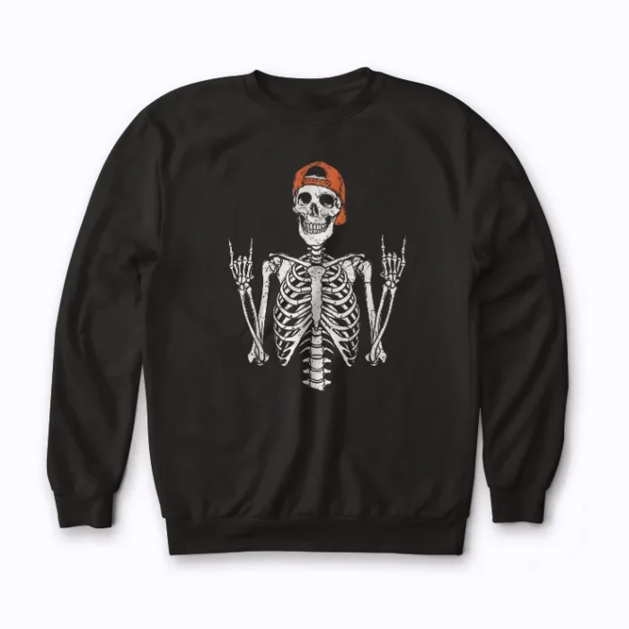 Rocker Skeleton Cap Skater Cool Halloween sweatshirt for skater-inspired Halloween