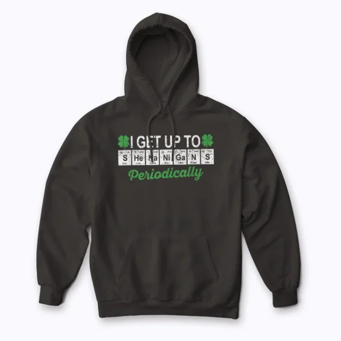 Shenanigans St Patricks Day Elements Funny Science Irish Hoodie showcasing playful Irish and science design