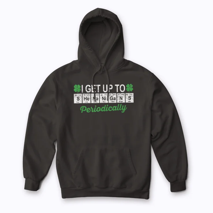 Shenanigans St Patricks Day Elements Funny Science Irish Hoodie showcasing playful Irish and science design