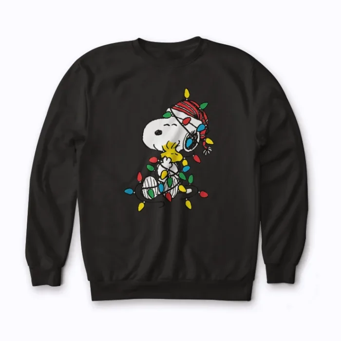 Snoopy Woodstock Christmas Lights sweatshirt with classic holiday print
