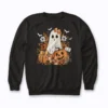 Spooky But Sweet Cute Ghost with Floral Halloween sweatshirt for Halloween vibes