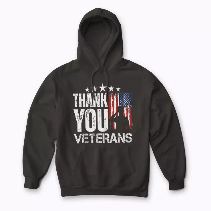 Thank You Veterans Day Memorial Day Hoodie with a patriotic graphic
