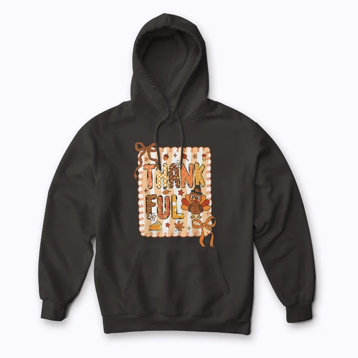 Thankful Grateful Blessed Happy Thanksgiving hoodie featuring warm fleece and festive design