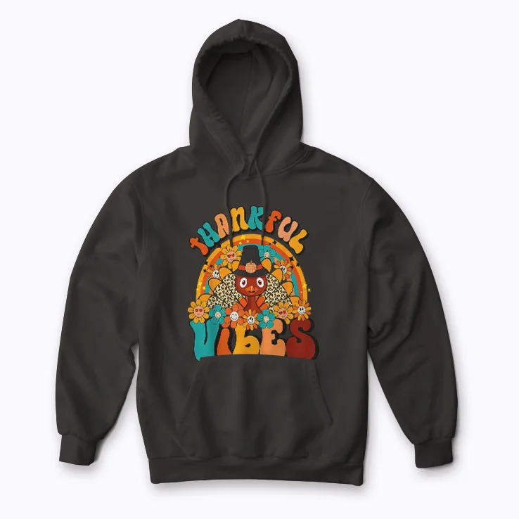 Thankful Vibes Turkey Rainbow Funny Retro hoodie with turkey rainbow retro graphic