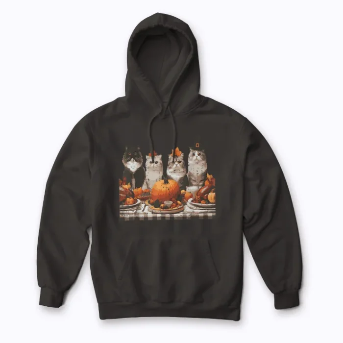 Thanksgiving Cats Dinner Feast Vintage Fall hoodie featuring vintage cats dinner feast
