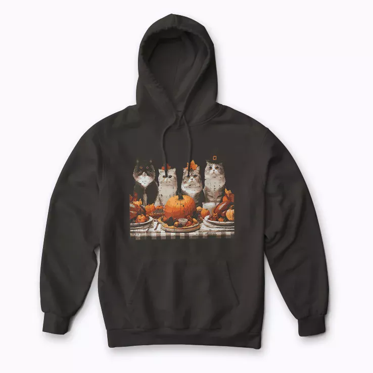 Thanksgiving Cats Dinner Feast Vintage Fall hoodie featuring vintage cats dinner feast