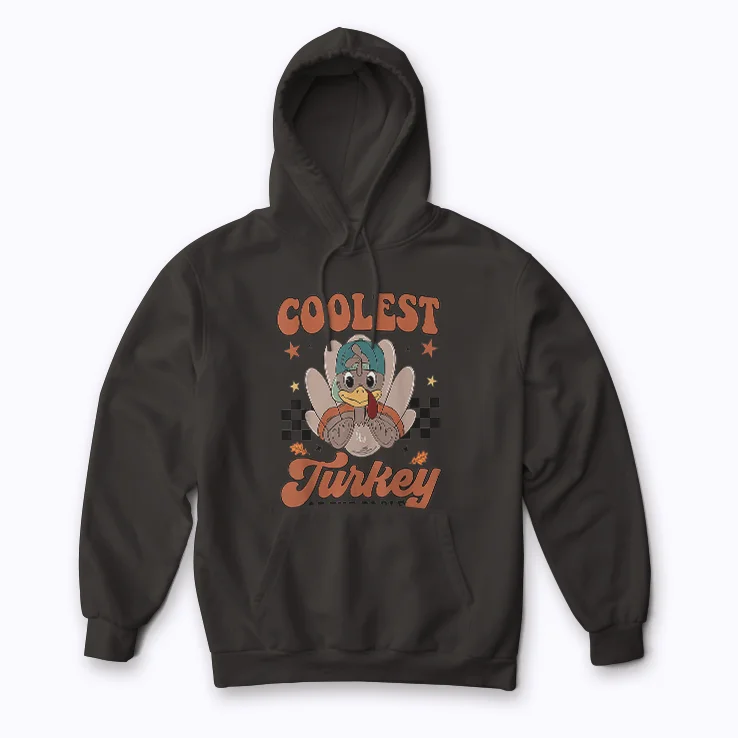 Thanksgiving Coolest Turkey At Table Boys Kids hoodie featuring turkey graphic