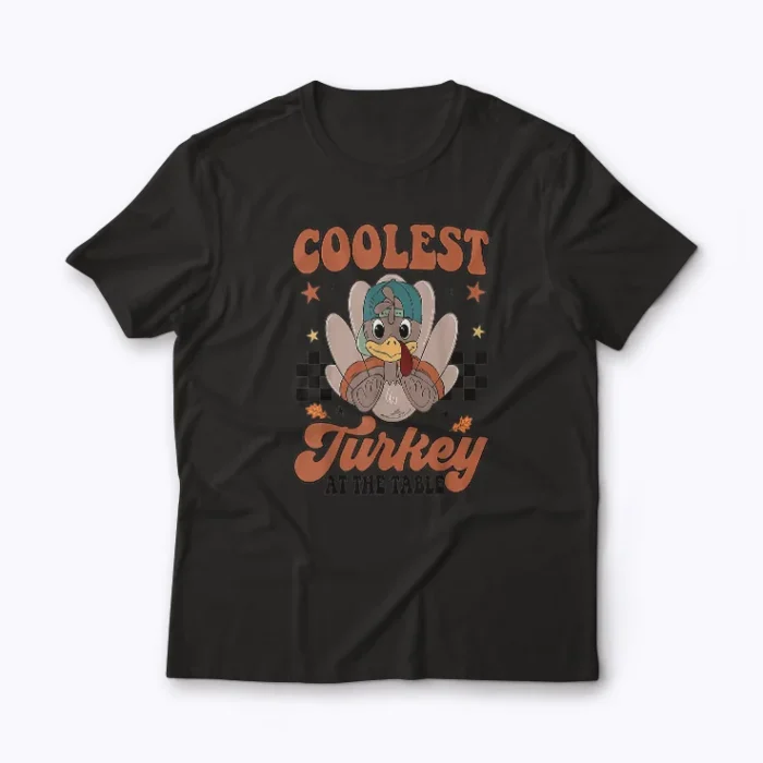 Thanksgiving Coolest Turkey At Table Boys Kids T-shirt with festive turkey design