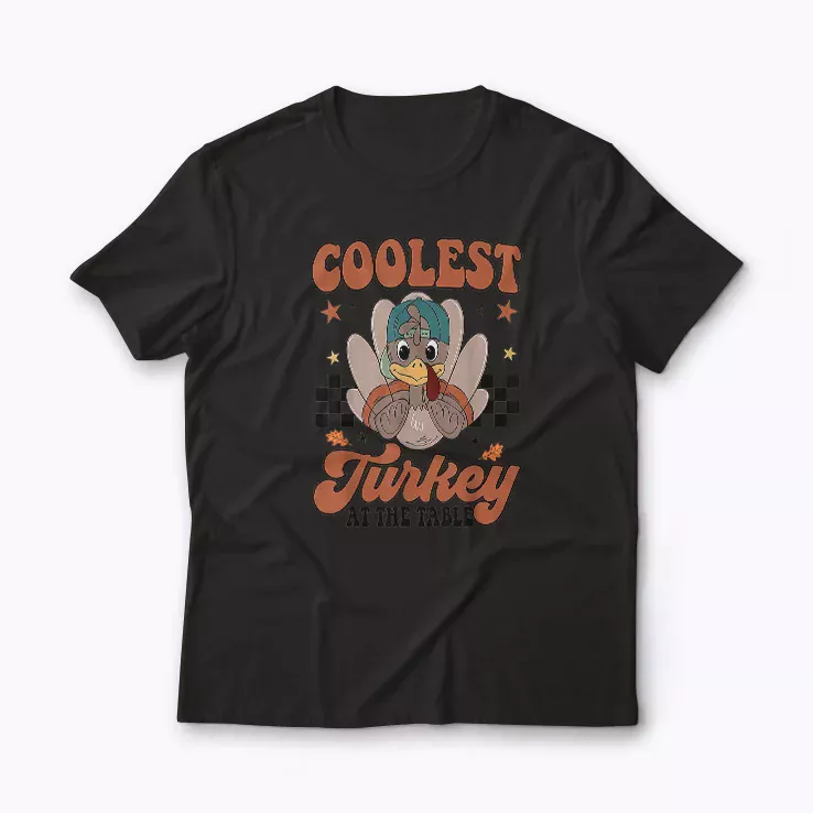 Thanksgiving Coolest Turkey At Table Boys Kids T-shirt with festive turkey design
