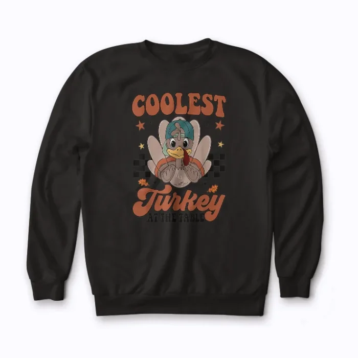 Thanksgiving Coolest Turkey At Table Boys Kids sweatshirt with holiday turkey print