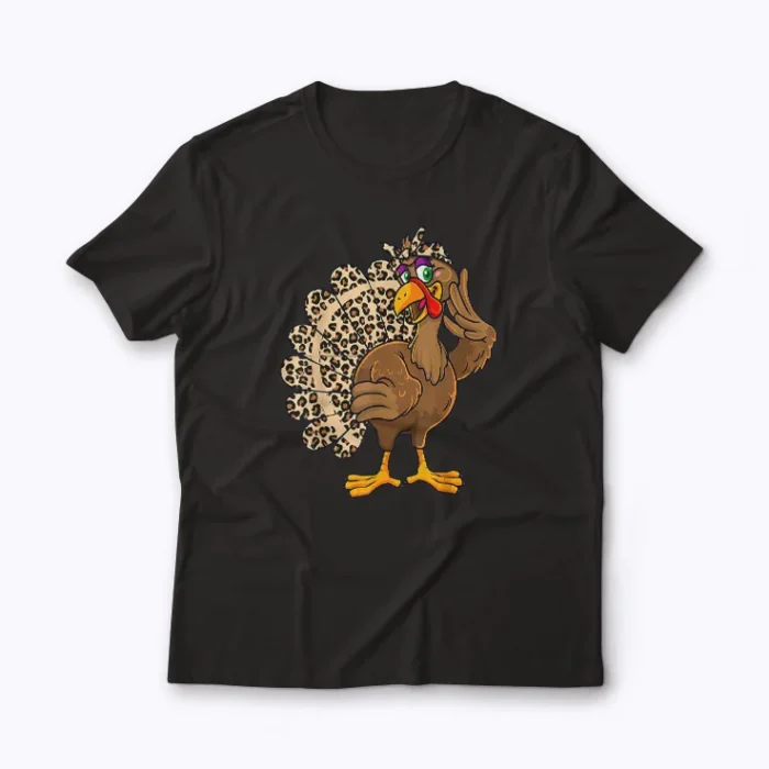Thanksgiving Turkey Women Girl Leopard T-shirt