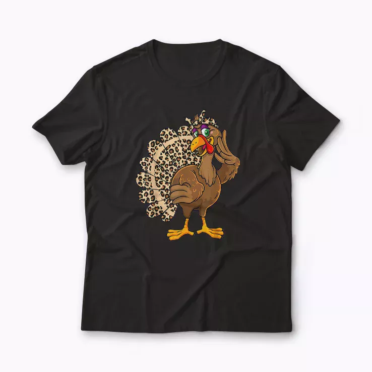 Thanksgiving Turkey Women Girl Leopard T-shirt