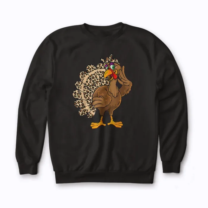 Thanksgiving Turkey Women Girl Leopard hoodie
