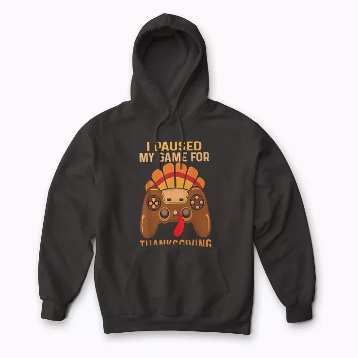 Thanksgiving Video Game Eating Turkey Gamer Hoodie with playful turkey gamer graphic