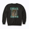 Tummy Ache Survivor Cat Meme Funny Sweatshirt featuring a cat meme.
