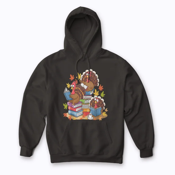 Turkey Reading Books Fall Thanksgiving Teacher Book Hoodie with turkey and books design for teachers