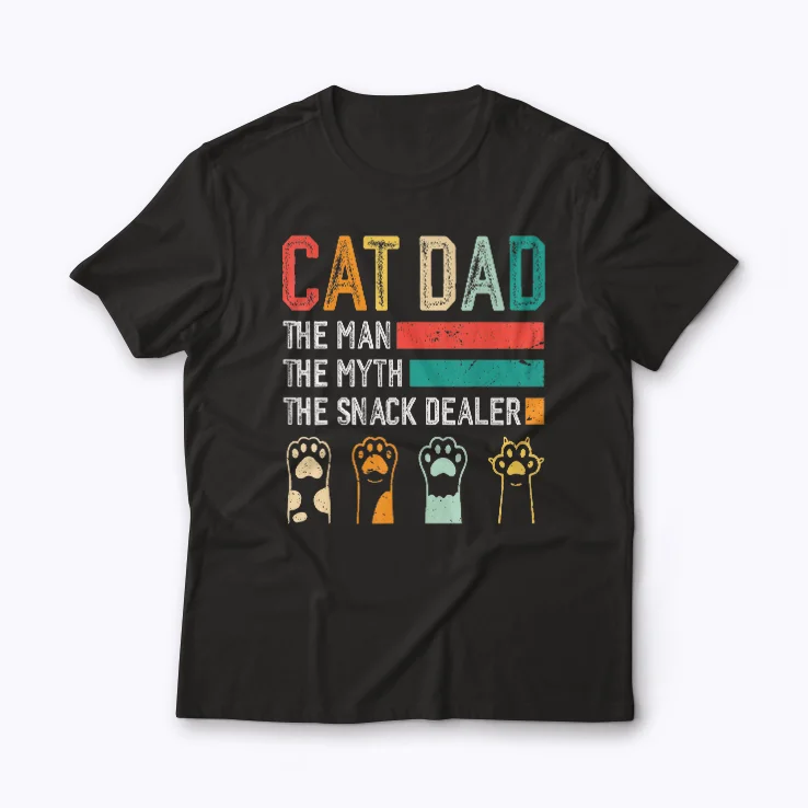 Vintage Cat Dad Snack Dealer T-shirt featuring a cat holding a snack bag