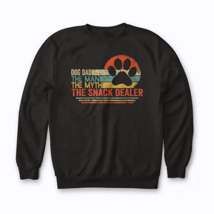 Vintage Dog Dad Snack Dealer Sweatshirt showcasing classic dog dad graphic