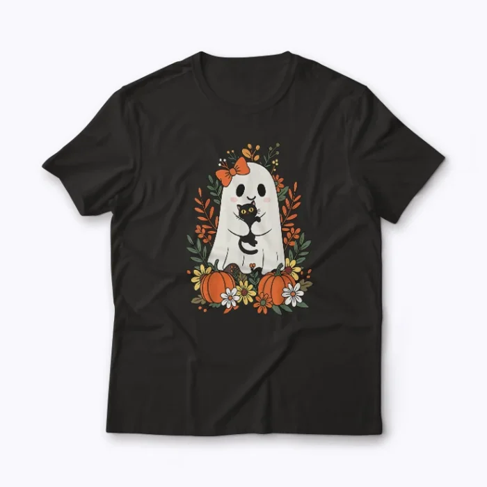 Vintage Halloween Ghost Holding Black Cat shirt for a classic spooky look